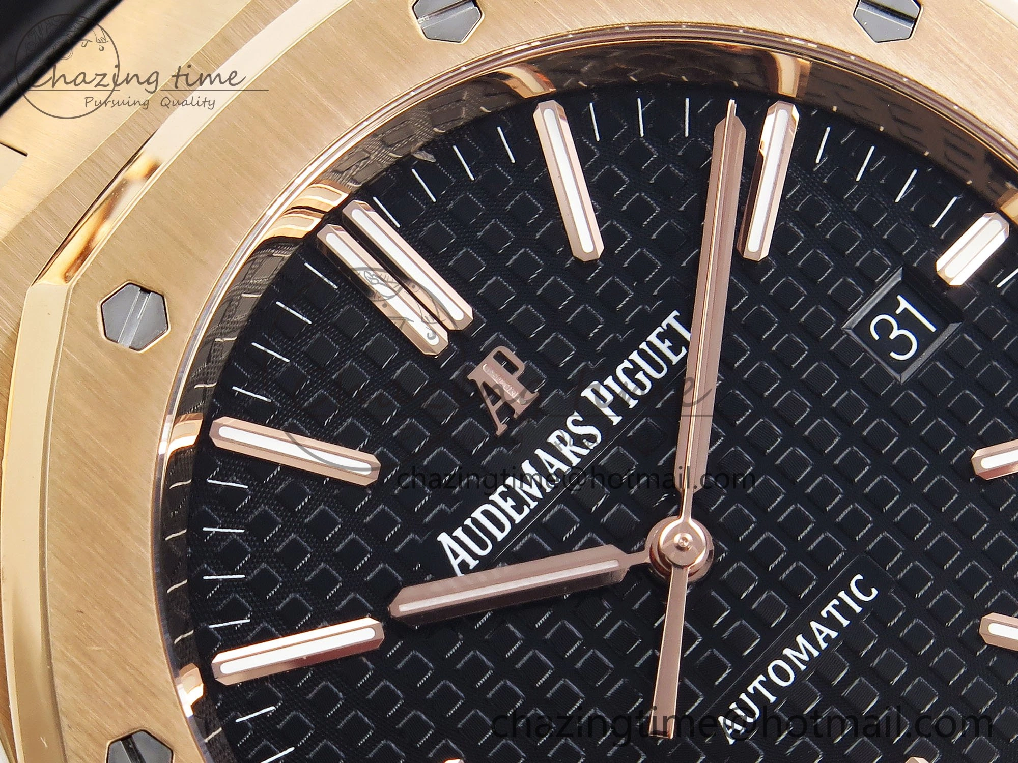 Packable Royal Oak 41mm 15400 RG APSF 1:1 Best Edition Black Textured Dial on Black Leather Strap SA3120 Super Clone V 4585
