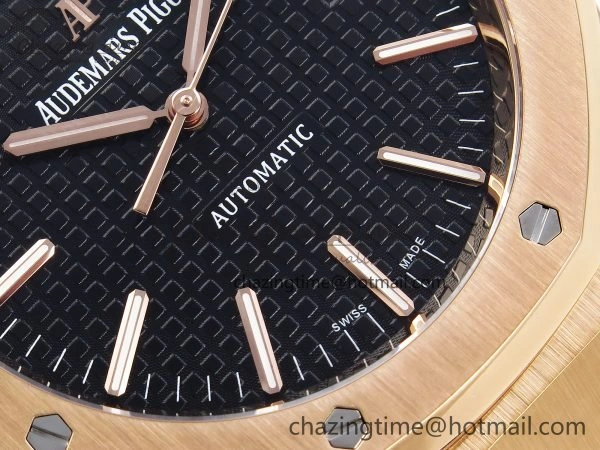 Packable Royal Oak 41mm 15400 RG APSF 1:1 Best Edition Black Textured Dial on Black Leather Strap SA3120 Super Clone V 4585
