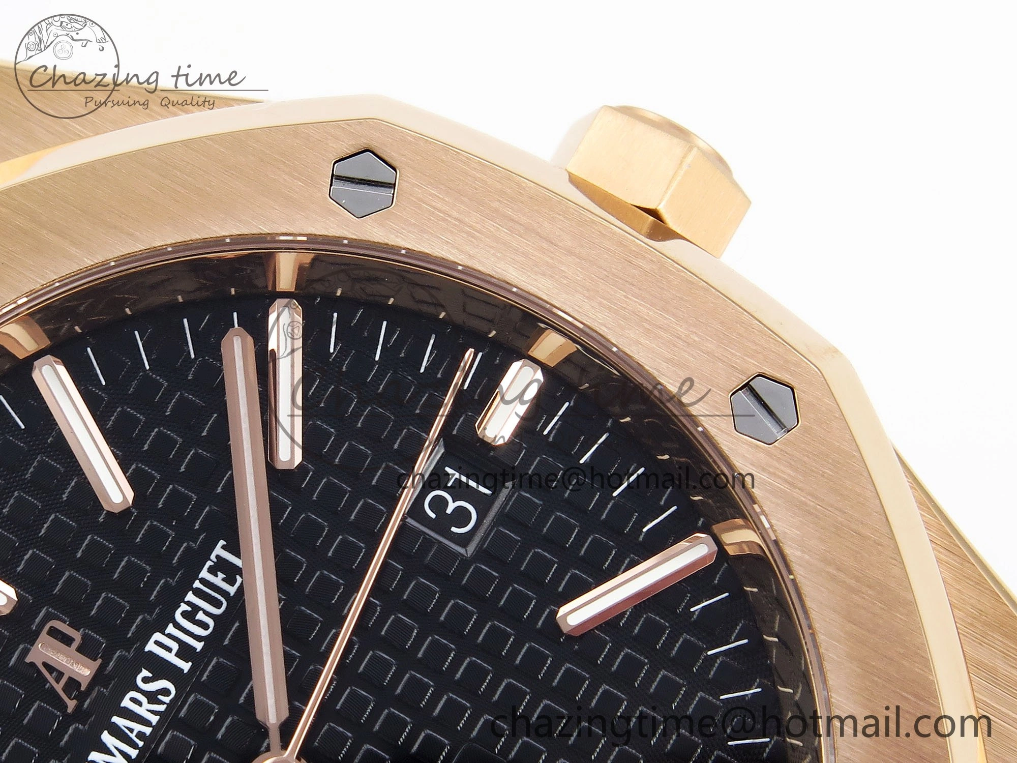 Packable Royal Oak 41mm 15400 RG APSF 1:1 Best Edition Black Textured Dial on Black Leather Strap SA3120 Super Clone V 4585