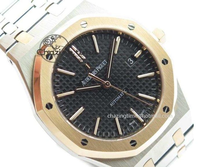 Popular Royal Oak 41mm 15400 RG Bezel JF 1:1 Best Edition Black Dial On SS RG Bracelet A 5085