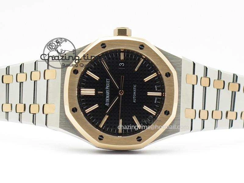 Popular Royal Oak 41mm 15400 RG Bezel JF 1:1 Best Edition Black Dial On SS RG Bracelet A 5085