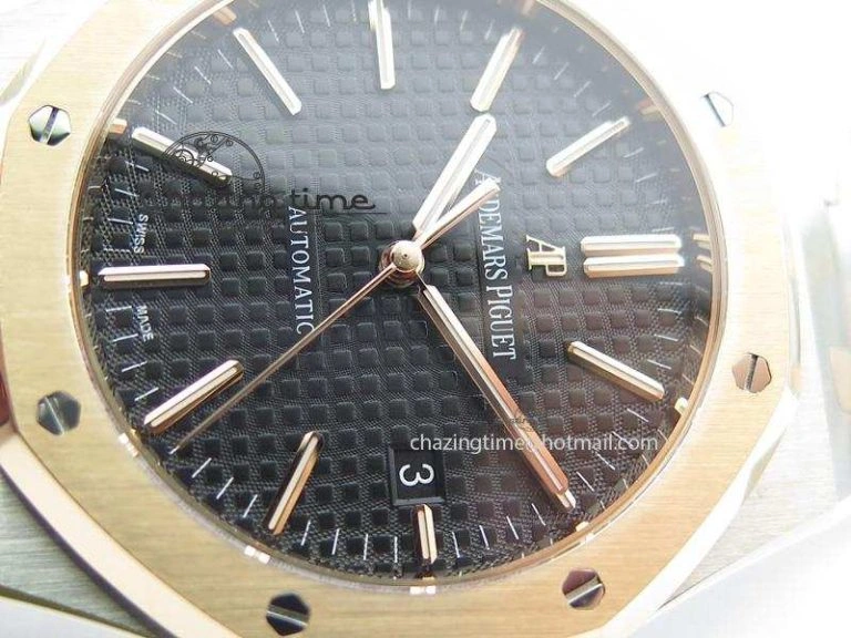 Popular Royal Oak 41mm 15400 RG Bezel JF 1:1 Best Edition Black Dial On SS RG Bracelet A 5085