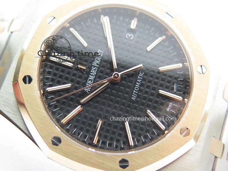Popular Royal Oak 41mm 15400 RG Bezel JF 1:1 Best Edition Black Dial On SS RG Bracelet A 5085
