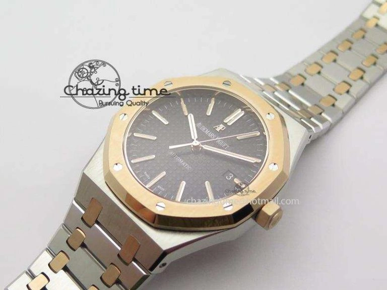 Popular Royal Oak 41mm 15400 RG Bezel JF 1:1 Best Edition Black Dial On SS RG Bracelet A 5085