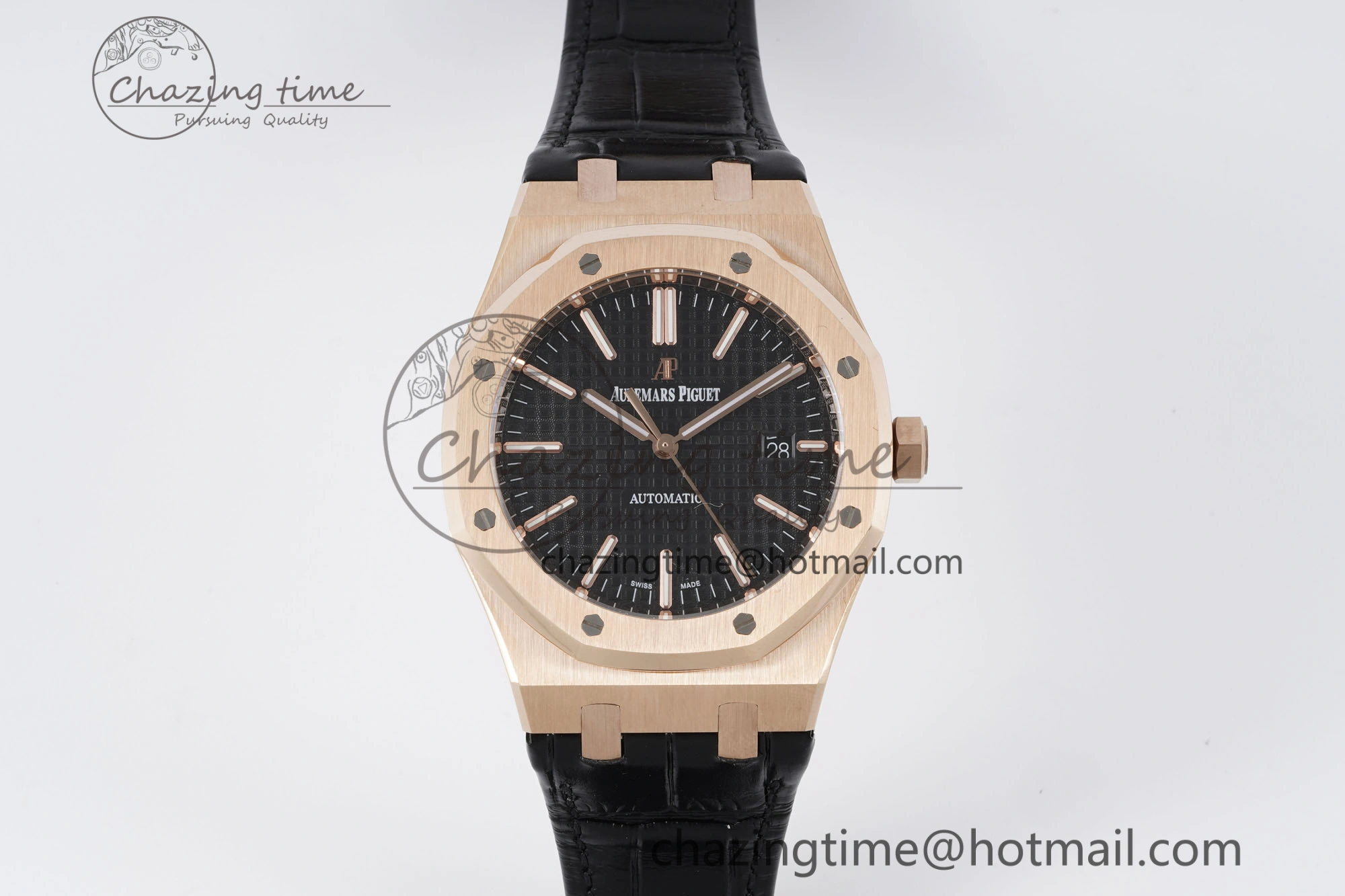 Royal Oak 41mm 15400 RG IPF 1:1 Best Edition Black Textured Dial on Black Leather Strap SA3120 Super Clone FashionForward 4683