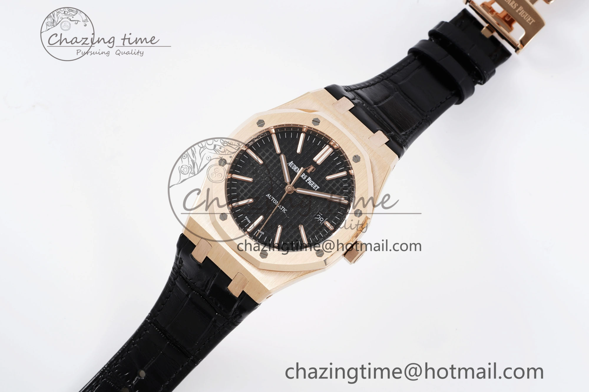 Royal Oak 41mm 15400 RG IPF 1:1 Best Edition Black Textured Dial on Black Leather Strap SA3120 Super Clone FashionForward 4683