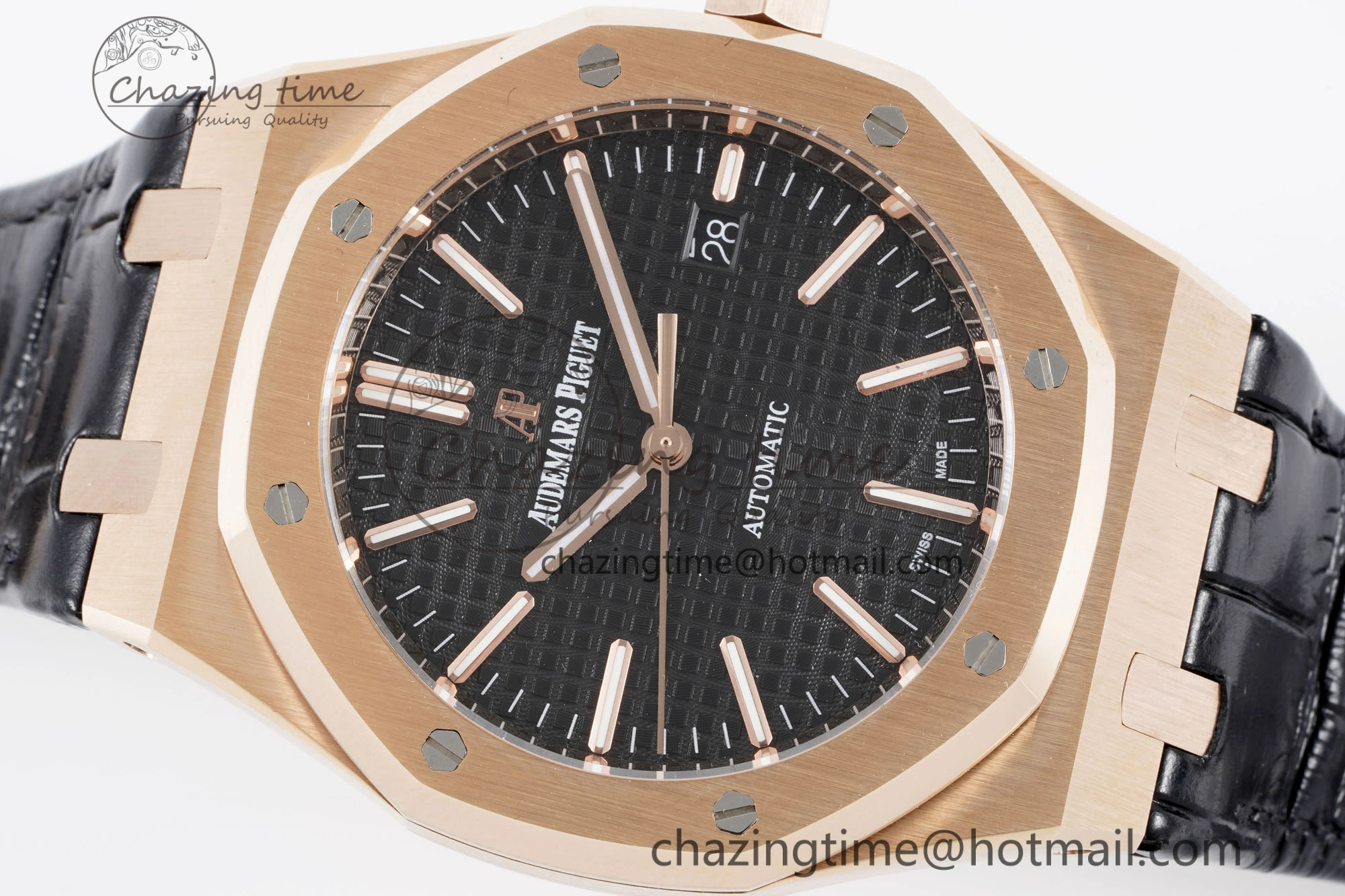 Royal Oak 41mm 15400 RG IPF 1:1 Best Edition Black Textured Dial on Black Leather Strap SA3120 Super Clone FashionForward 4683