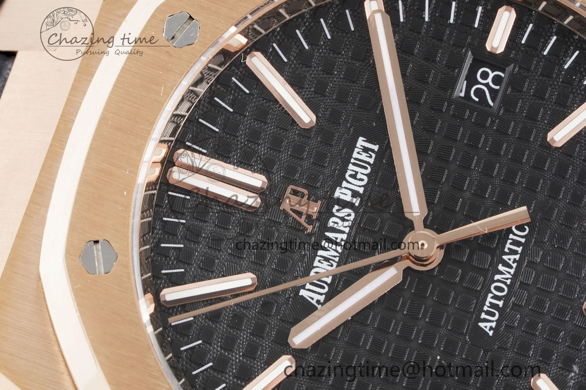 Royal Oak 41mm 15400 RG IPF 1:1 Best Edition Black Textured Dial on Black Leather Strap SA3120 Super Clone FashionForward 4683