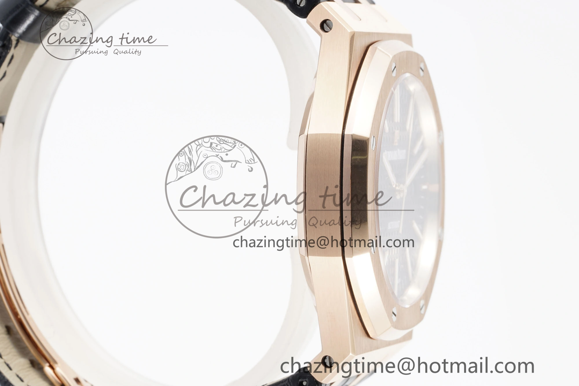 Royal Oak 41mm 15400 RG IPF 1:1 Best Edition Black Textured Dial on Black Leather Strap SA3120 Super Clone FashionForward 4683