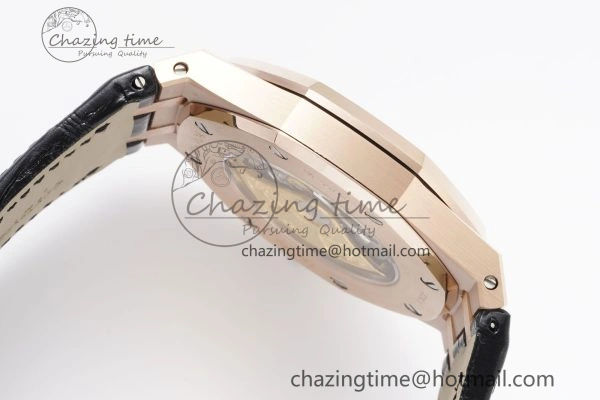 Royal Oak 41mm 15400 RG IPF 1:1 Best Edition Black Textured Dial on Black Leather Strap SA3120 Super Clone FashionForward 4683