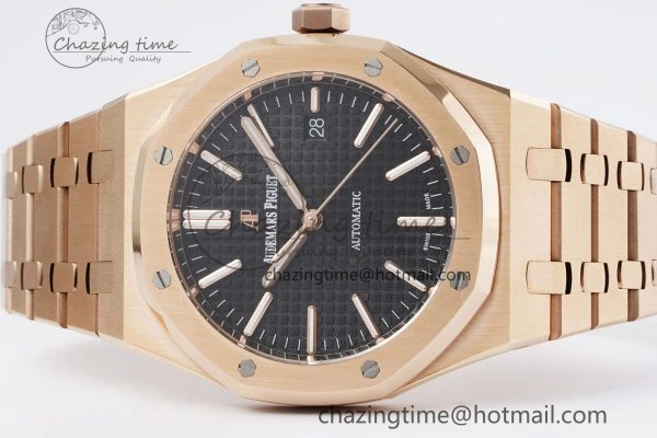 Royal Oak 41mm 15400 RG IPF 1:1 Best Edition Black Textured Dial on RG Bracelet SA3120 Super Clone Resilient 4686