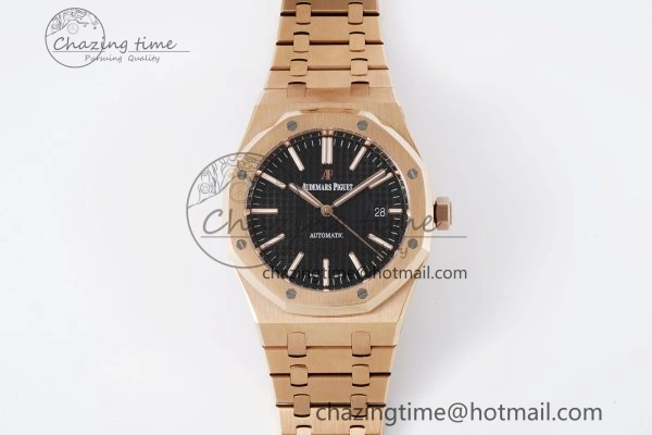 Royal Oak 41mm 15400 RG IPF 1:1 Best Edition Black Textured Dial on RG Bracelet SA3120 Super Clone Resilient 4686