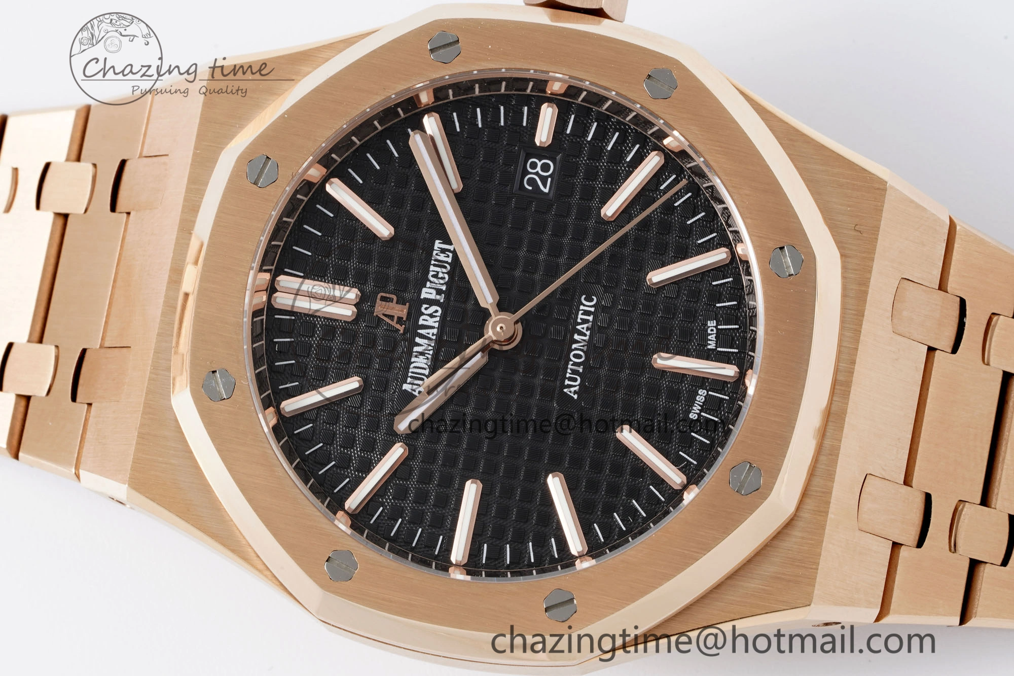 Royal Oak 41mm 15400 RG IPF 1:1 Best Edition Black Textured Dial on RG Bracelet SA3120 Super Clone Resilient 4686