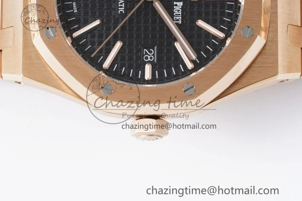 Royal Oak 41mm 15400 RG IPF 1:1 Best Edition Black Textured Dial on RG Bracelet SA3120 Super Clone Resilient 4686