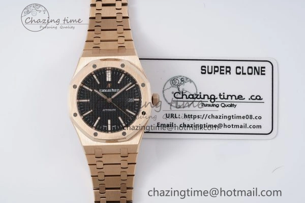 Royal Oak 41mm 15400 RG IPF 1:1 Best Edition Black Textured Dial on RG Bracelet SA3120 Super Clone Resilient 4686