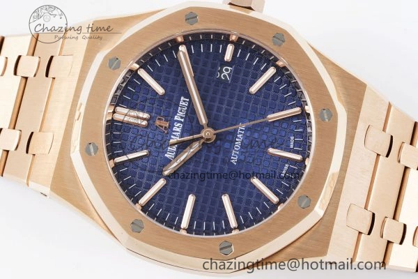 Lightweight Royal Oak 41mm 15400 RG IPF 1:1 Best Edition Blue Textured Dial on RG Bracelet SA3120 Super Clone 4687