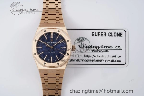 Lightweight Royal Oak 41mm 15400 RG IPF 1:1 Best Edition Blue Textured Dial on RG Bracelet SA3120 Super Clone 4687