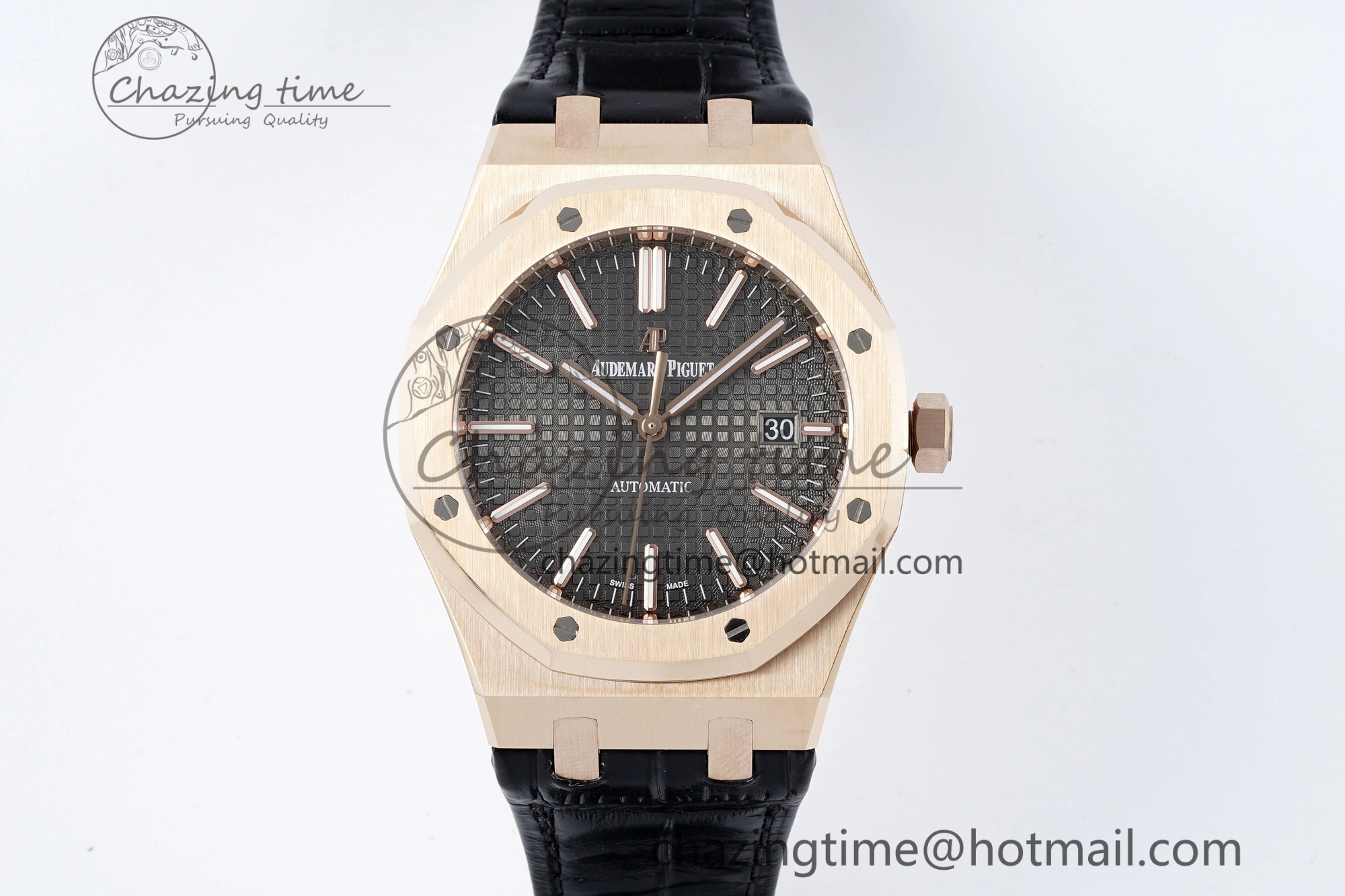 Royal Oak 41mm 15400 RG IPF 1:1 Best Edition Gray Textured Dial on Black Leather Strap SA3120 Super Clone Chic 4665