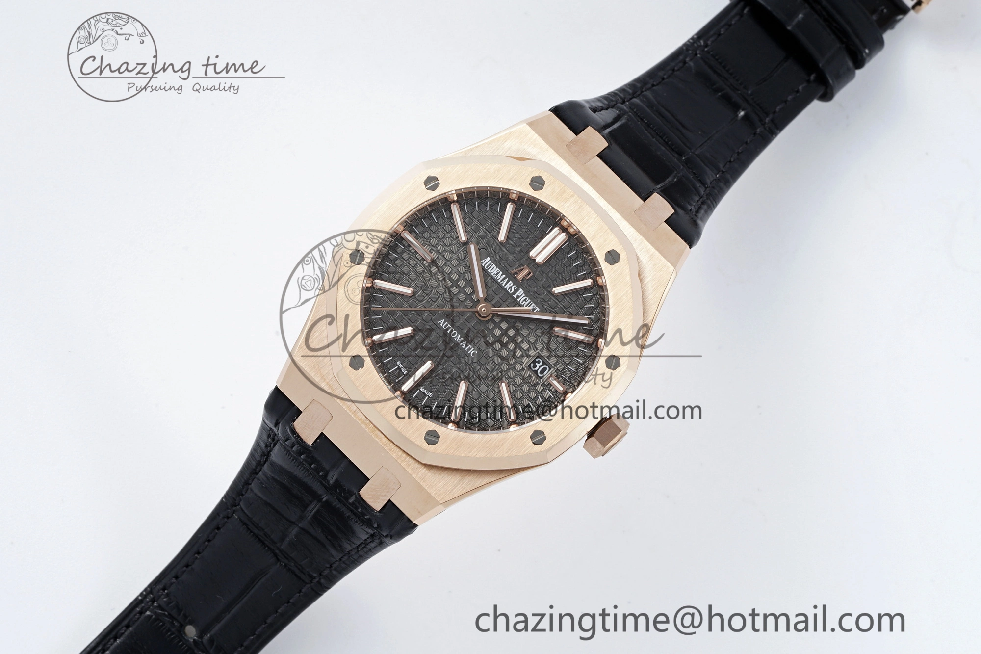 Royal Oak 41mm 15400 RG IPF 1:1 Best Edition Gray Textured Dial on Black Leather Strap SA3120 Super Clone Chic 4665