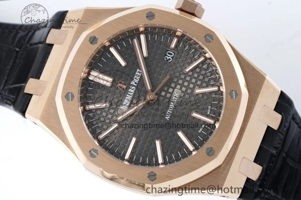 Royal Oak 41mm 15400 RG IPF 1:1 Best Edition Gray Textured Dial on Black Leather Strap SA3120 Super Clone Chic 4665