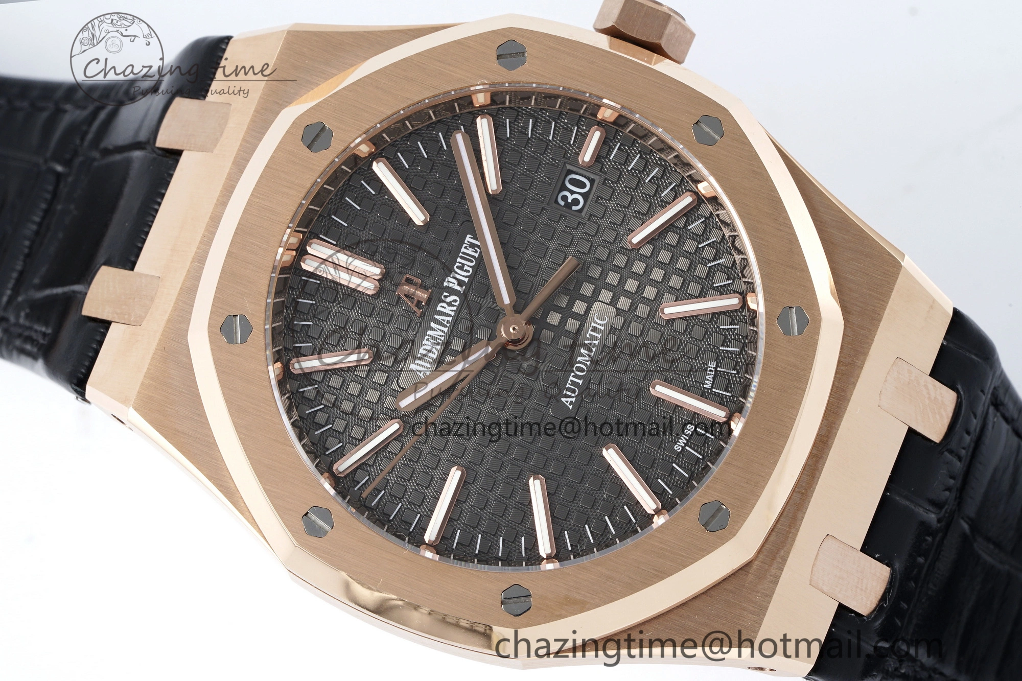 Royal Oak 41mm 15400 RG IPF 1:1 Best Edition Gray Textured Dial on Black Leather Strap SA3120 Super Clone Chic 4665