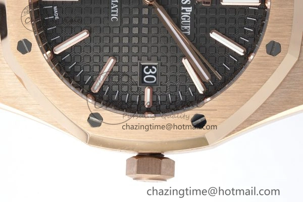 Royal Oak 41mm 15400 RG IPF 1:1 Best Edition Gray Textured Dial on Black Leather Strap SA3120 Super Clone Chic 4665