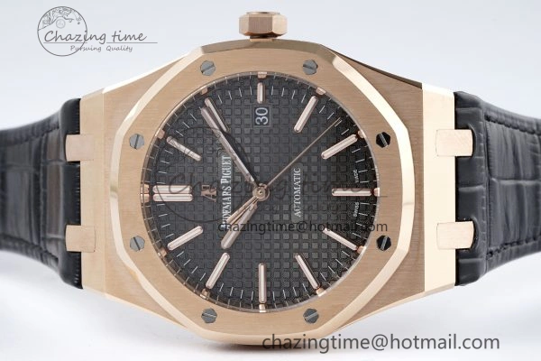 Royal Oak 41mm 15400 RG IPF 1:1 Best Edition Gray Textured Dial on Black Leather Strap SA3120 Super Clone Chic 4665
