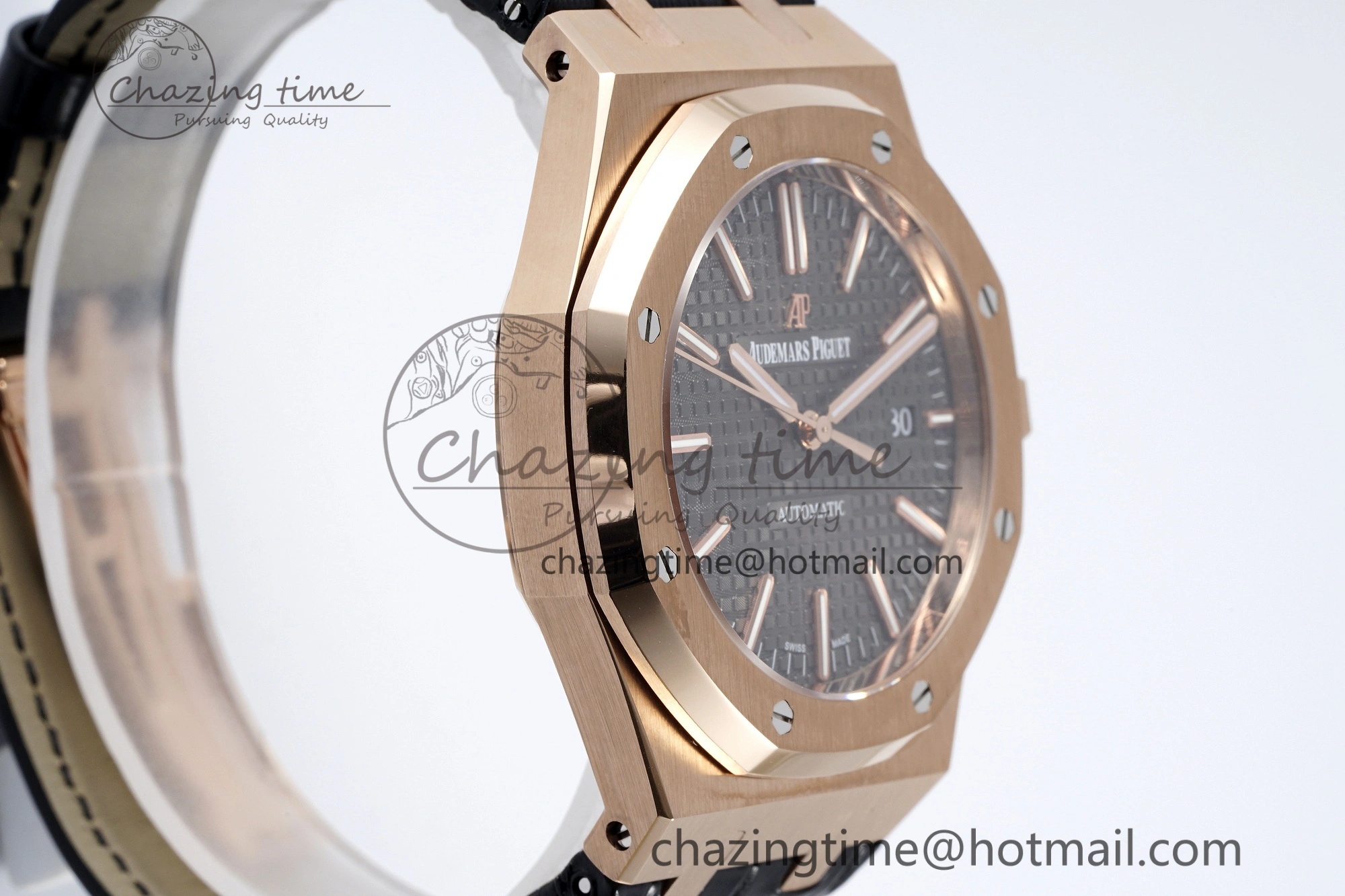 Royal Oak 41mm 15400 RG IPF 1:1 Best Edition Gray Textured Dial on Black Leather Strap SA3120 Super Clone Chic 4665