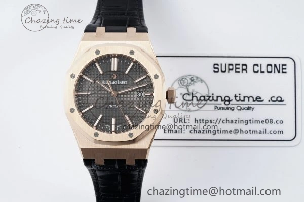 Royal Oak 41mm 15400 RG IPF 1:1 Best Edition Gray Textured Dial on Black Leather Strap SA3120 Super Clone Chic 4665