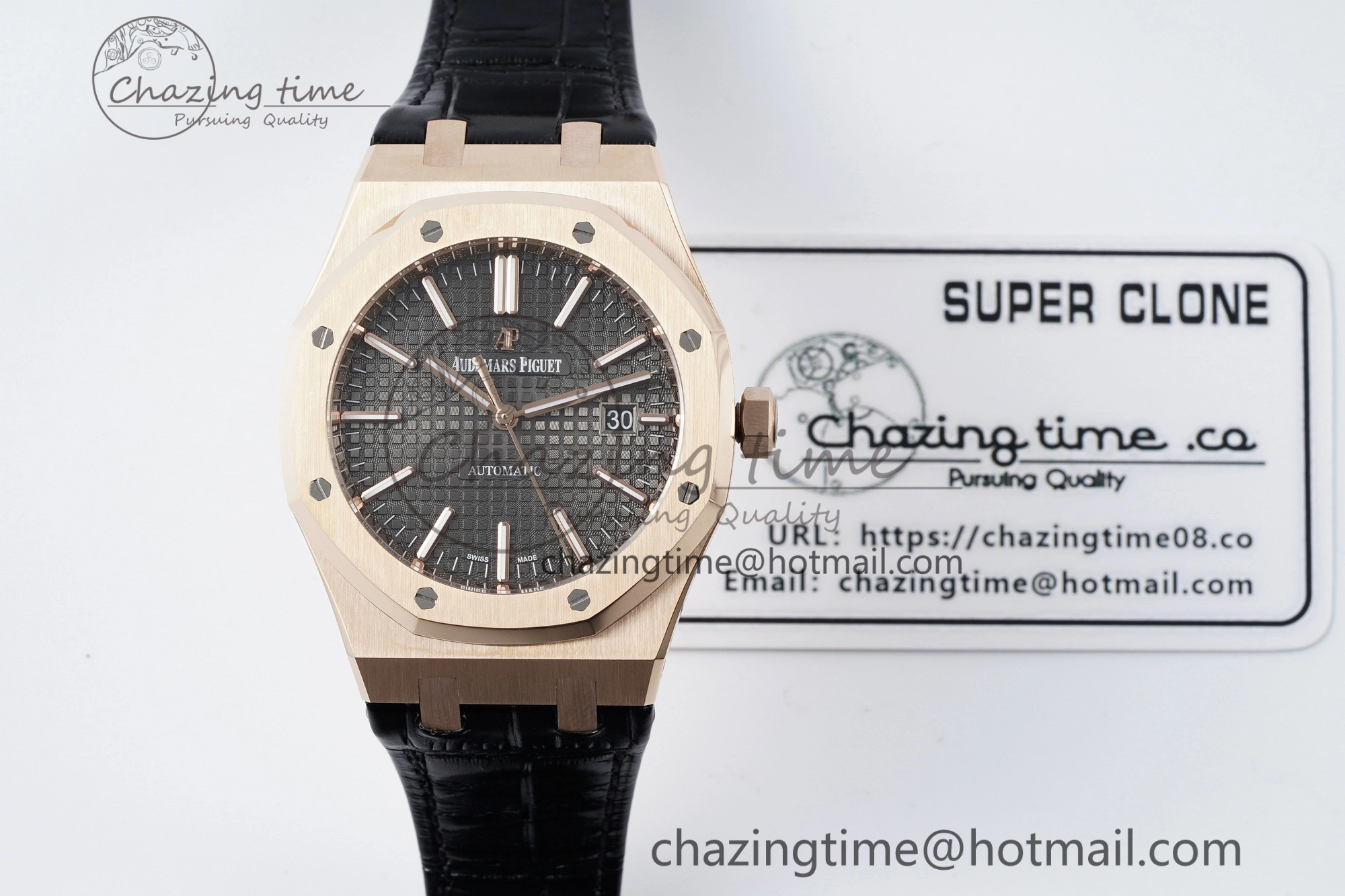 Royal Oak 41mm 15400 RG IPF 1:1 Best Edition Gray Textured Dial on Black Leather Strap SA3120 Super Clone Chic 4665