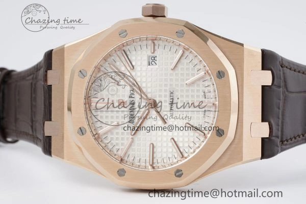 Royal Oak 41mm 15400 RG IPF 1:1 Best Edition White Textured Dial on Brown Leather Strap SA3120 Super Clone Tailored 4684