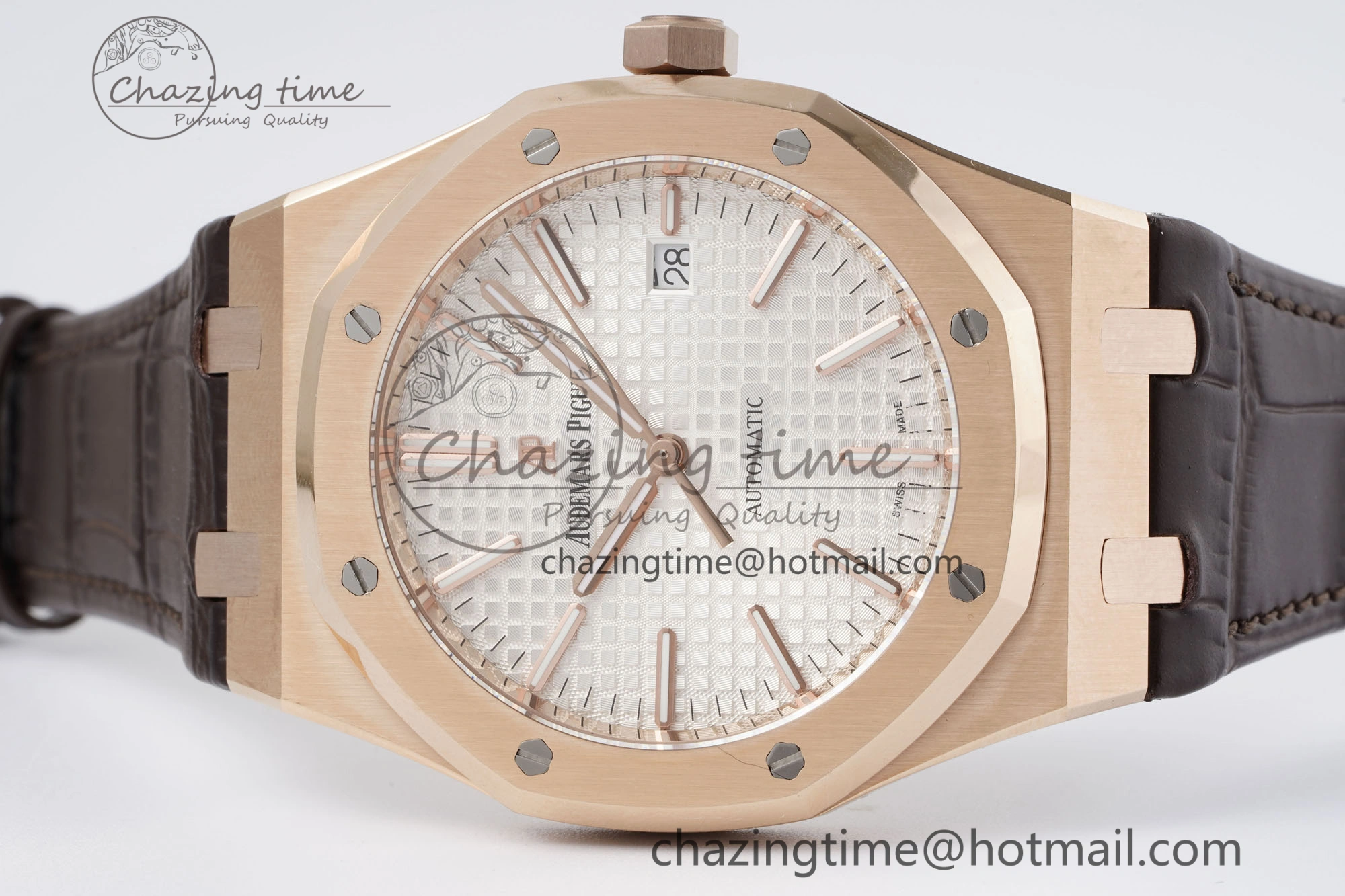 Royal Oak 41mm 15400 RG IPF 1:1 Best Edition White Textured Dial on Brown Leather Strap SA3120 Super Clone Tailored 4684