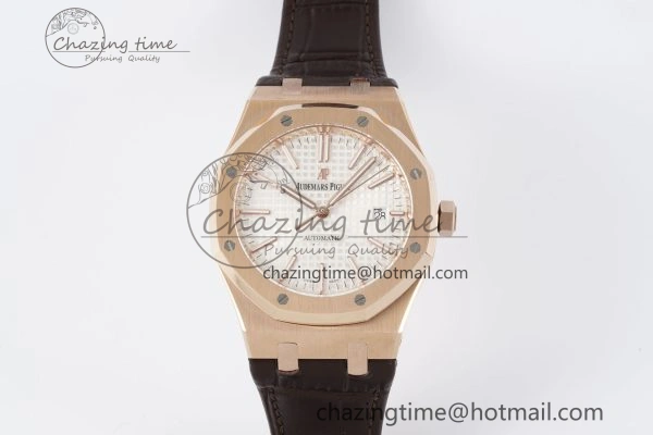 Royal Oak 41mm 15400 RG IPF 1:1 Best Edition White Textured Dial on Brown Leather Strap SA3120 Super Clone Tailored 4684