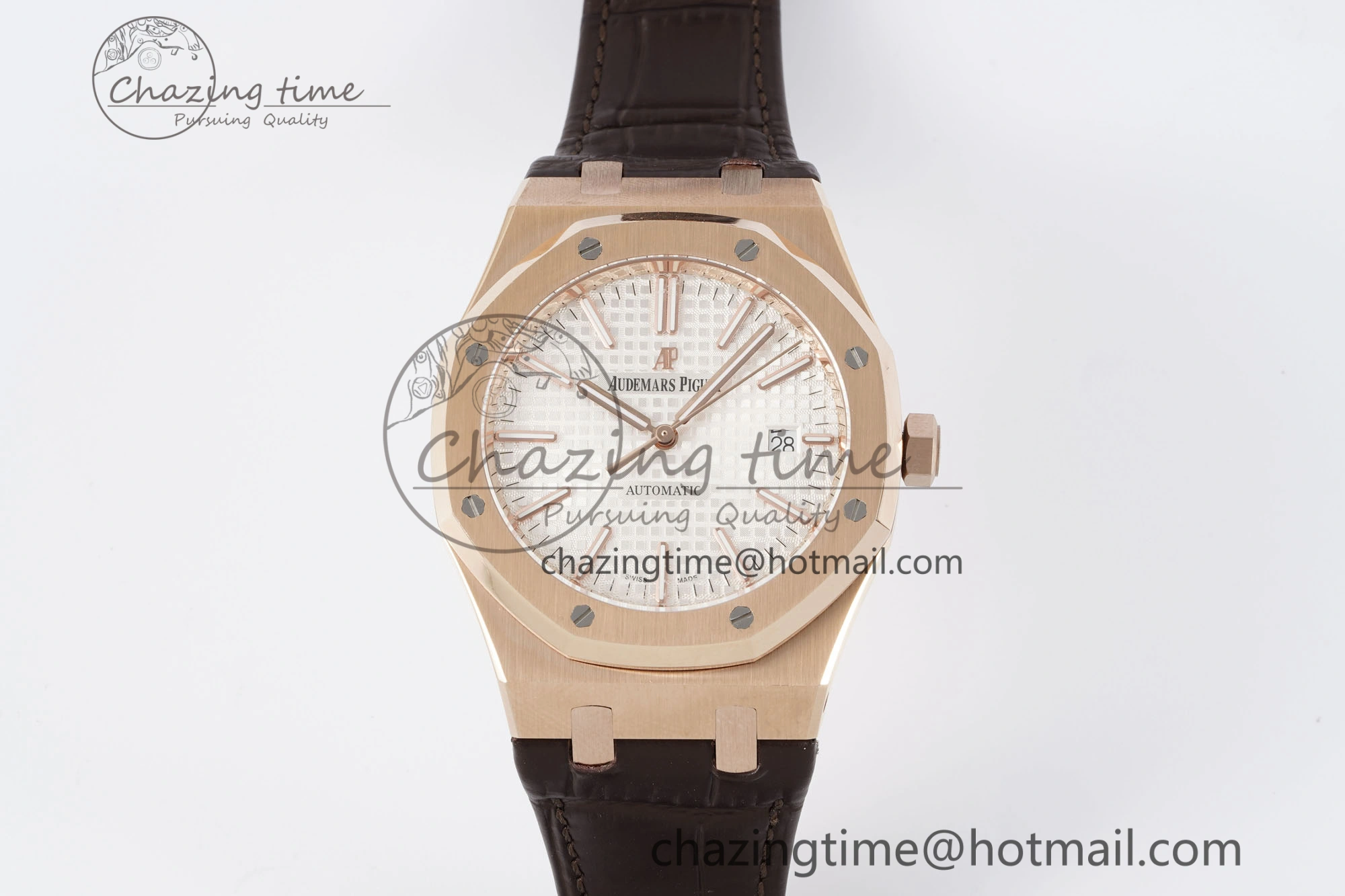 Royal Oak 41mm 15400 RG IPF 1:1 Best Edition White Textured Dial on Brown Leather Strap SA3120 Super Clone Tailored 4684