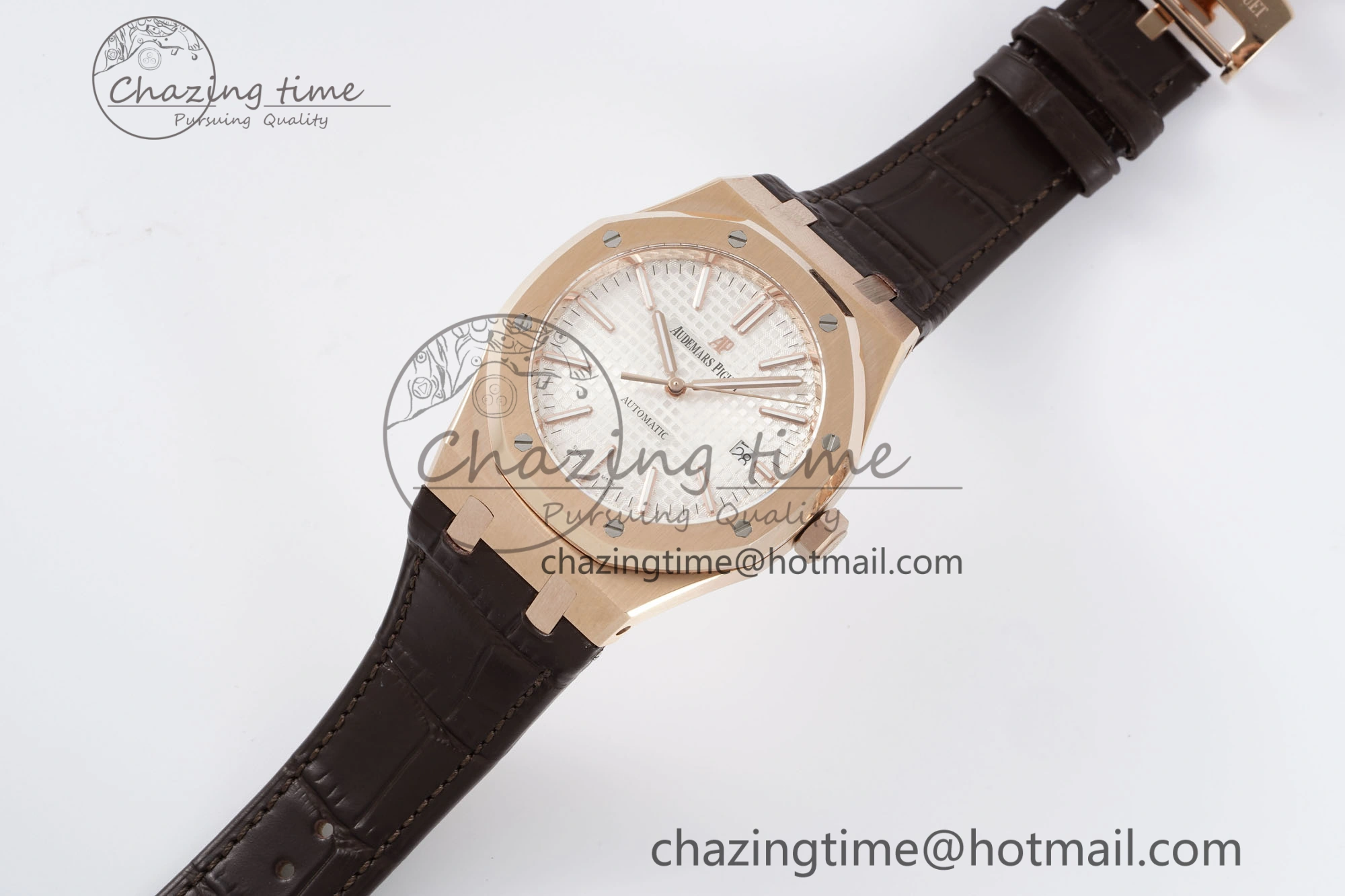 Royal Oak 41mm 15400 RG IPF 1:1 Best Edition White Textured Dial on Brown Leather Strap SA3120 Super Clone Tailored 4684