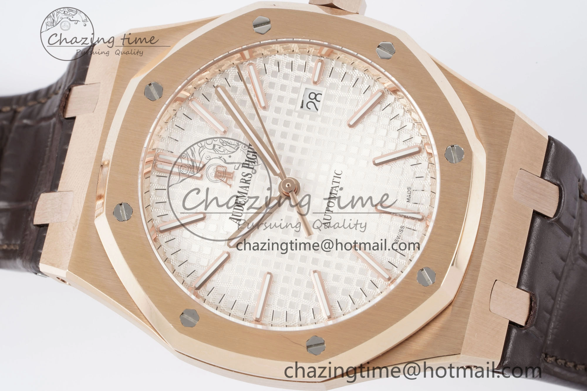 Royal Oak 41mm 15400 RG IPF 1:1 Best Edition White Textured Dial on Brown Leather Strap SA3120 Super Clone Tailored 4684