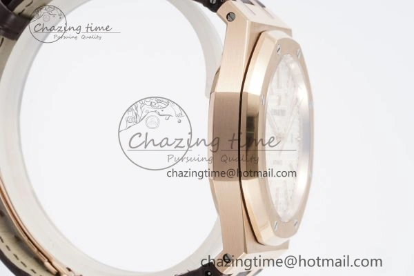Royal Oak 41mm 15400 RG IPF 1:1 Best Edition White Textured Dial on Brown Leather Strap SA3120 Super Clone Tailored 4684