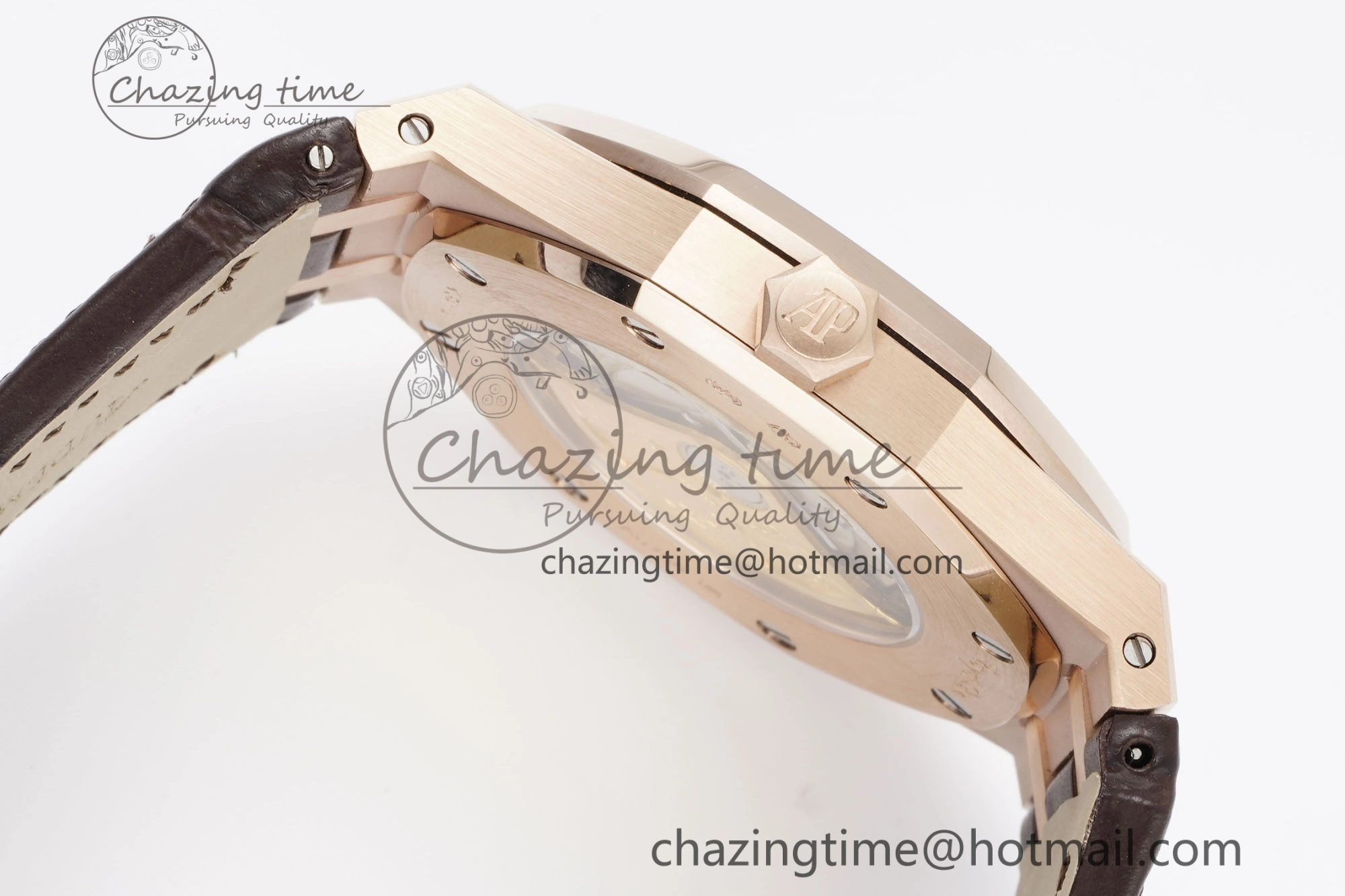 Royal Oak 41mm 15400 RG IPF 1:1 Best Edition White Textured Dial on Brown Leather Strap SA3120 Super Clone Tailored 4684