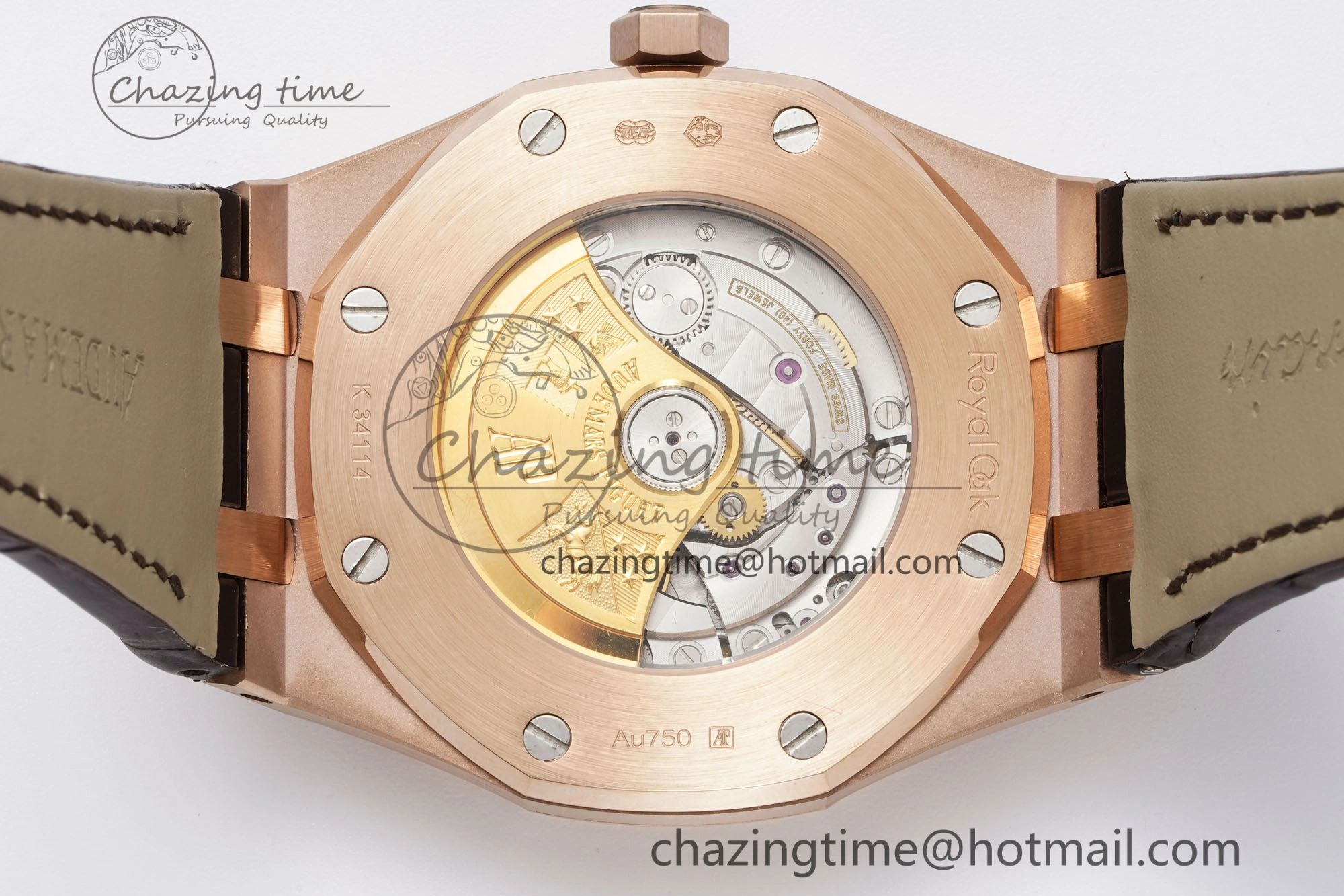 Royal Oak 41mm 15400 RG IPF 1:1 Best Edition White Textured Dial on Brown Leather Strap SA3120 Super Clone Tailored 4684