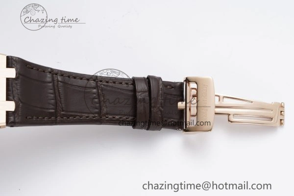Royal Oak 41mm 15400 RG IPF 1:1 Best Edition White Textured Dial on Brown Leather Strap SA3120 Super Clone Tailored 4684