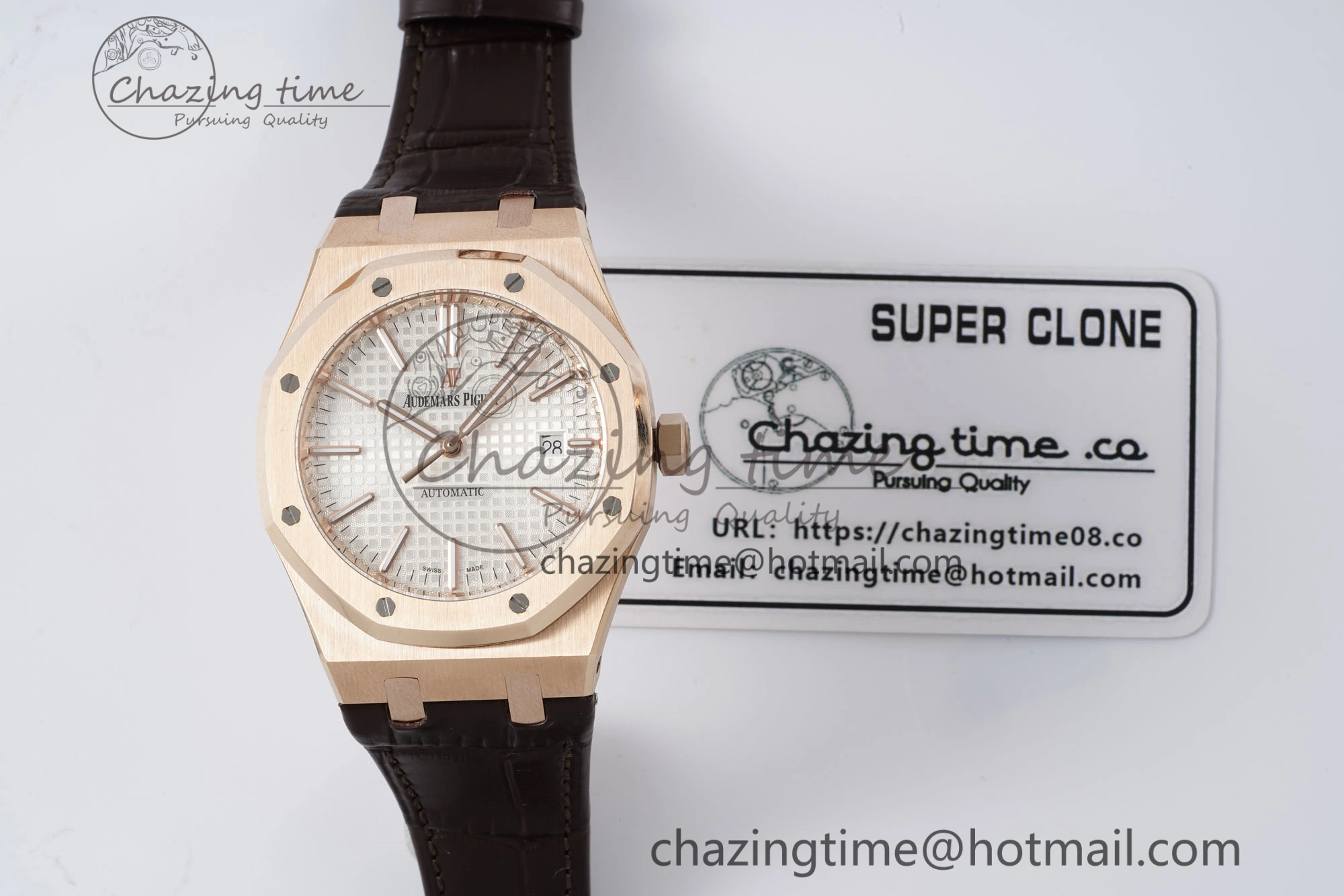 Royal Oak 41mm 15400 RG IPF 1:1 Best Edition White Textured Dial on Brown Leather Strap SA3120 Super Clone Tailored 4684