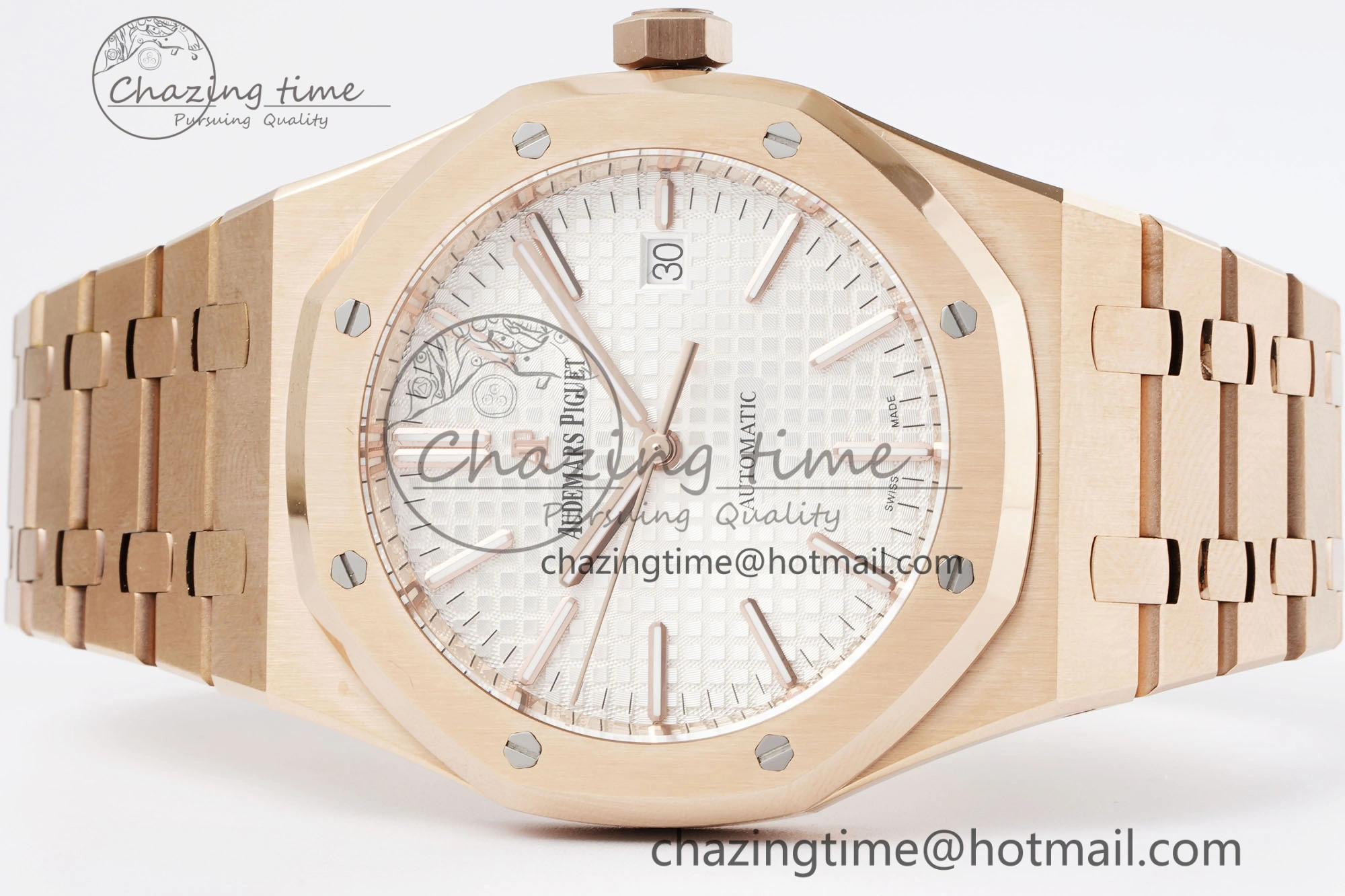 Royal Oak 41mm 15400 RG IPF 1:1 Best Edition White Textured Dial on RG Bracelet SA3120 Super Clone OdorResistant 4685