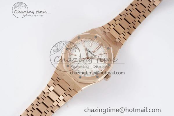 Royal Oak 41mm 15400 RG IPF 1:1 Best Edition White Textured Dial on RG Bracelet SA3120 Super Clone OdorResistant 4685