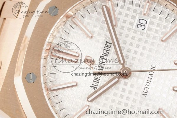 Royal Oak 41mm 15400 RG IPF 1:1 Best Edition White Textured Dial on RG Bracelet SA3120 Super Clone OdorResistant 4685