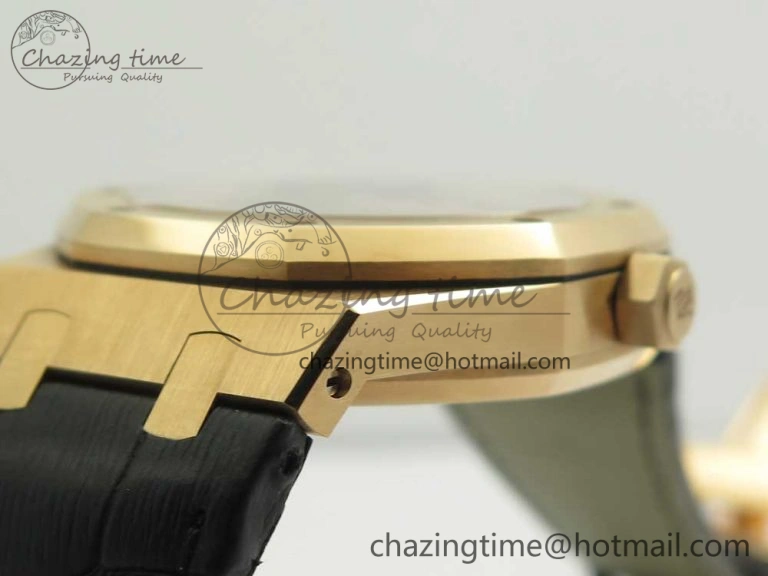 OdorResistant Royal Oak 41mm 15400 RG JF 1:1 Best Edition Black Textured Dial on Black Leather Strap A3120 V 4876