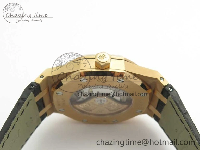 OdorResistant Royal Oak 41mm 15400 RG JF 1:1 Best Edition Black Textured Dial on Black Leather Strap A3120 V 4876