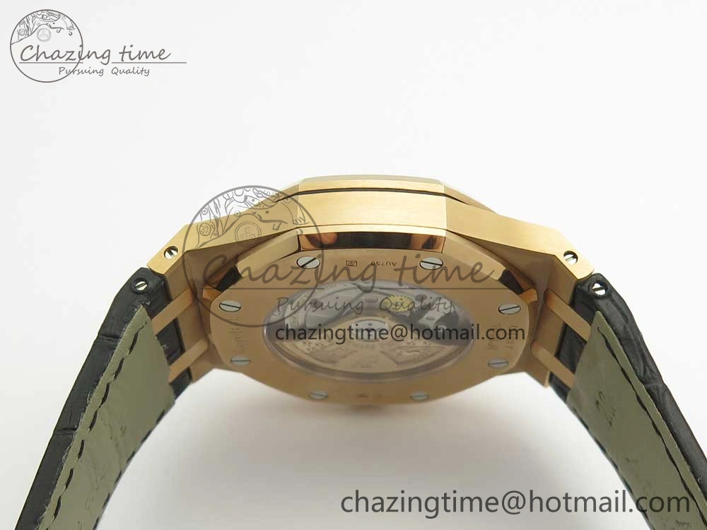 OdorResistant Royal Oak 41mm 15400 RG JF 1:1 Best Edition Black Textured Dial on Black Leather Strap A3120 V 4876