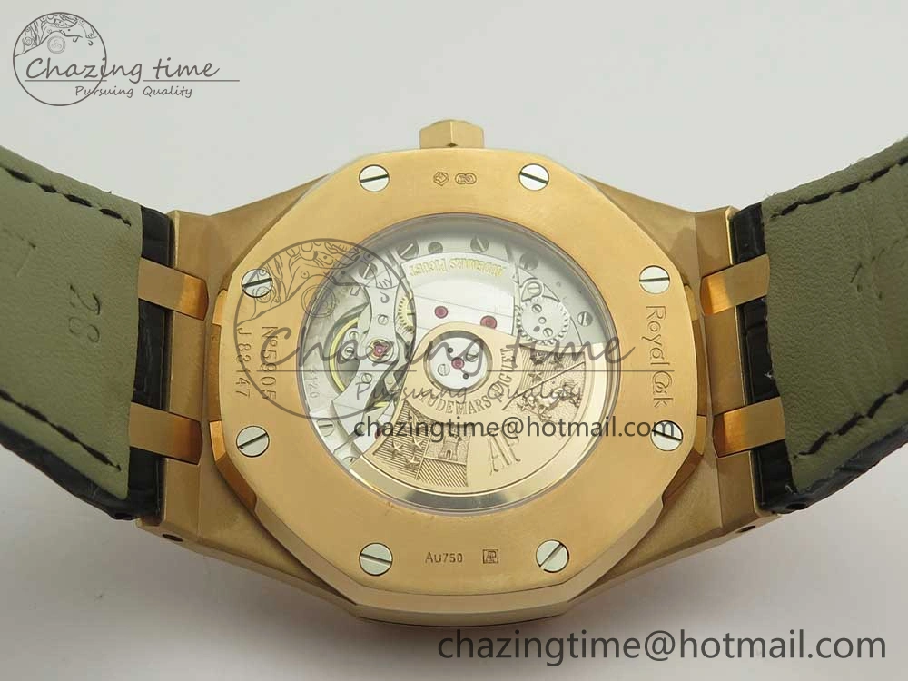 OdorResistant Royal Oak 41mm 15400 RG JF 1:1 Best Edition Black Textured Dial on Black Leather Strap A3120 V 4876
