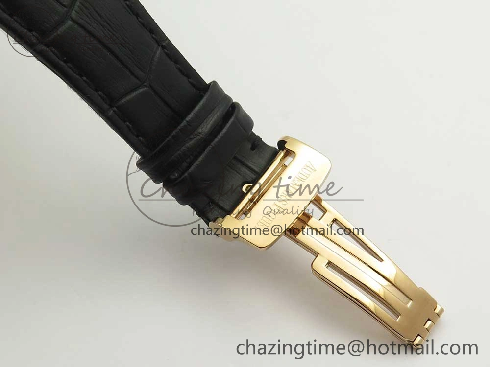 OdorResistant Royal Oak 41mm 15400 RG JF 1:1 Best Edition Black Textured Dial on Black Leather Strap A3120 V 4876