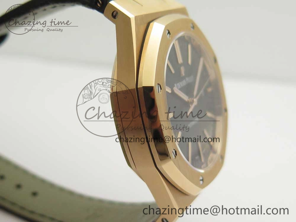 OdorResistant Royal Oak 41mm 15400 RG JF 1:1 Best Edition Black Textured Dial on Black Leather Strap A3120 V 4876